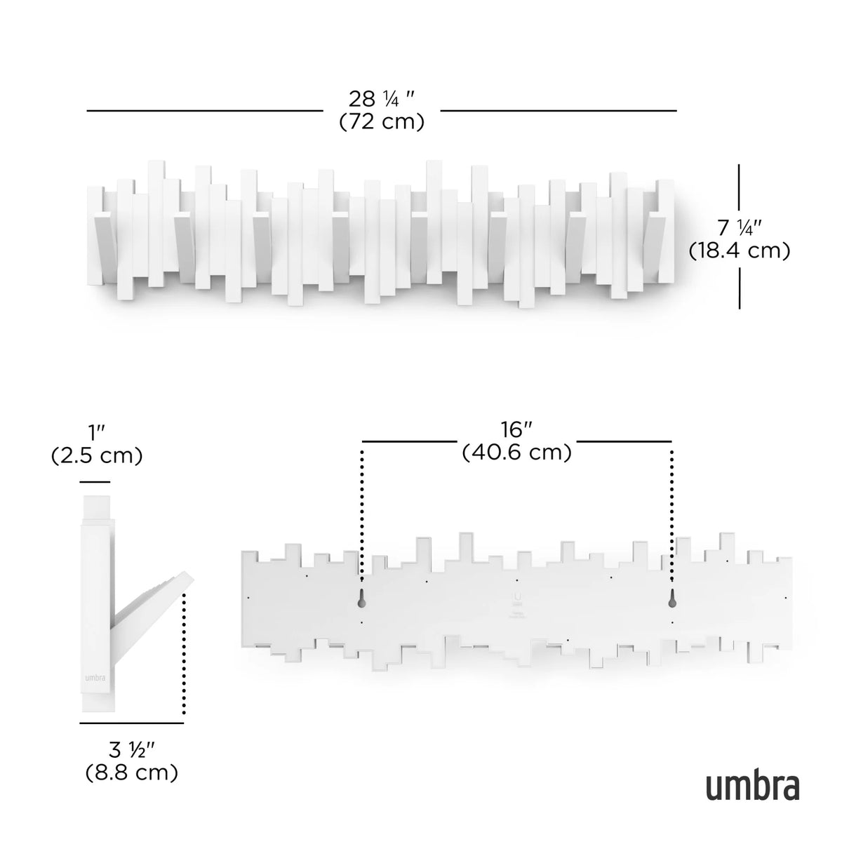 Appendiabiti da Parete a Scomparsa Sticks Bianco – 8 Ganci Umbra
