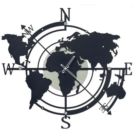 Grande horloge murale au design de carte du monde