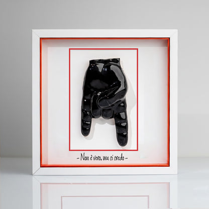 “Red Horns” Ceramic Tile with Wooden Frame – Customizable Neapolitan Craftsmanship