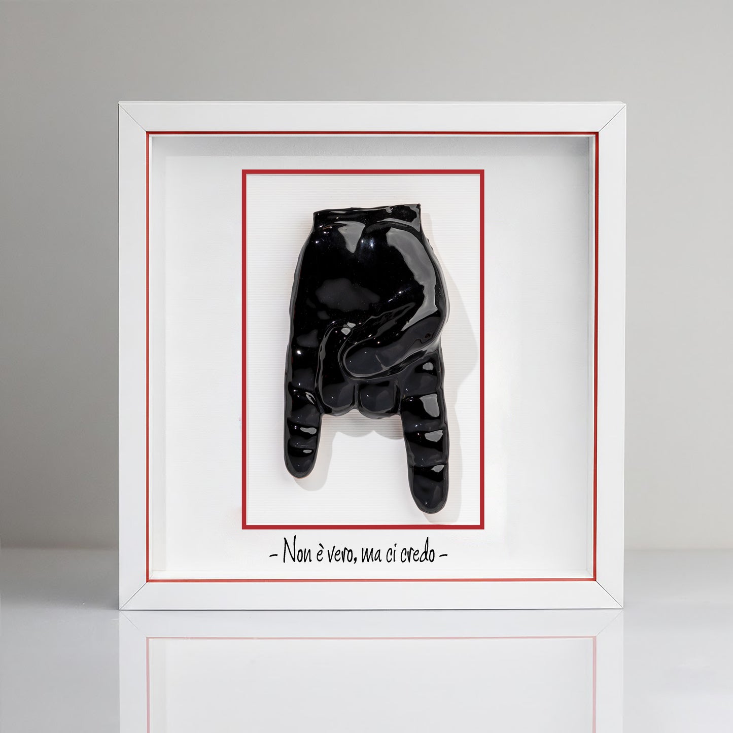 “Red Horns” Ceramic Tile with Wooden Frame – Customizable Neapolitan Craftsmanship