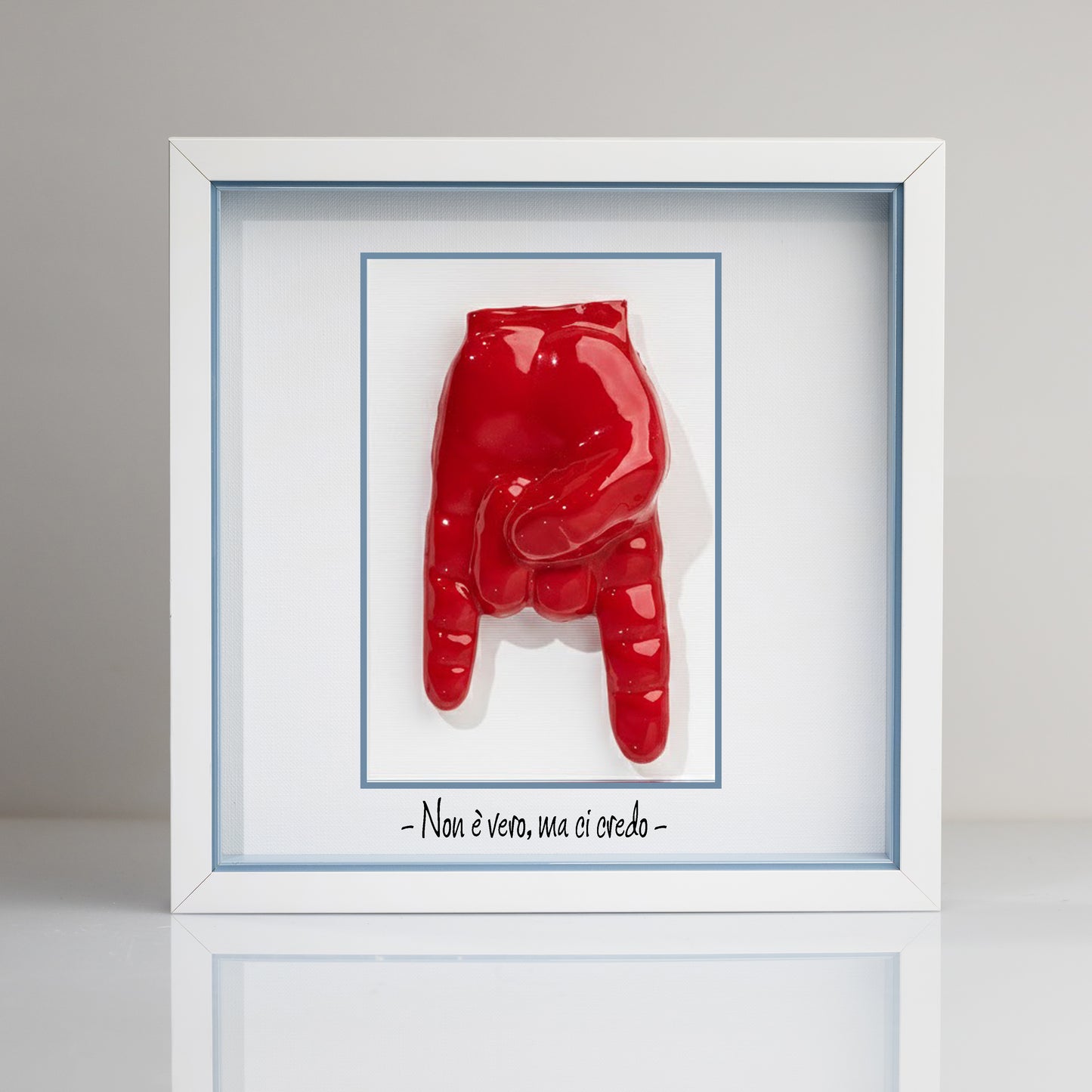 “Red Horns” Ceramic Tile with Wooden Frame – Customizable Neapolitan Craftsmanship