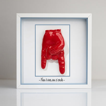 “Red Horns” Ceramic Tile with Wooden Frame – Customizable Neapolitan Craftsmanship