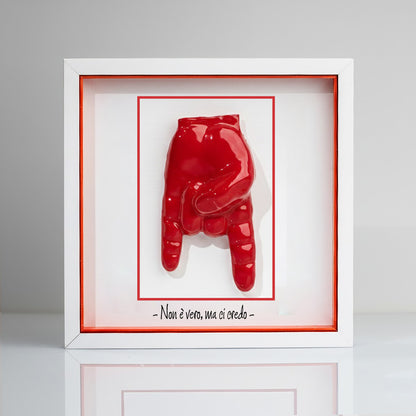 “Red Horns” Ceramic Tile with Wooden Frame – Customizable Neapolitan Craftsmanship