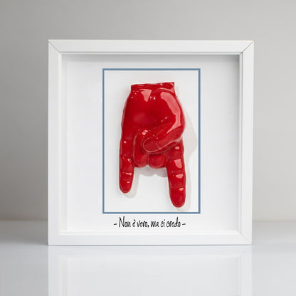“Red Horns” Ceramic Tile with Wooden Frame – Customizable Neapolitan Craftsmanship