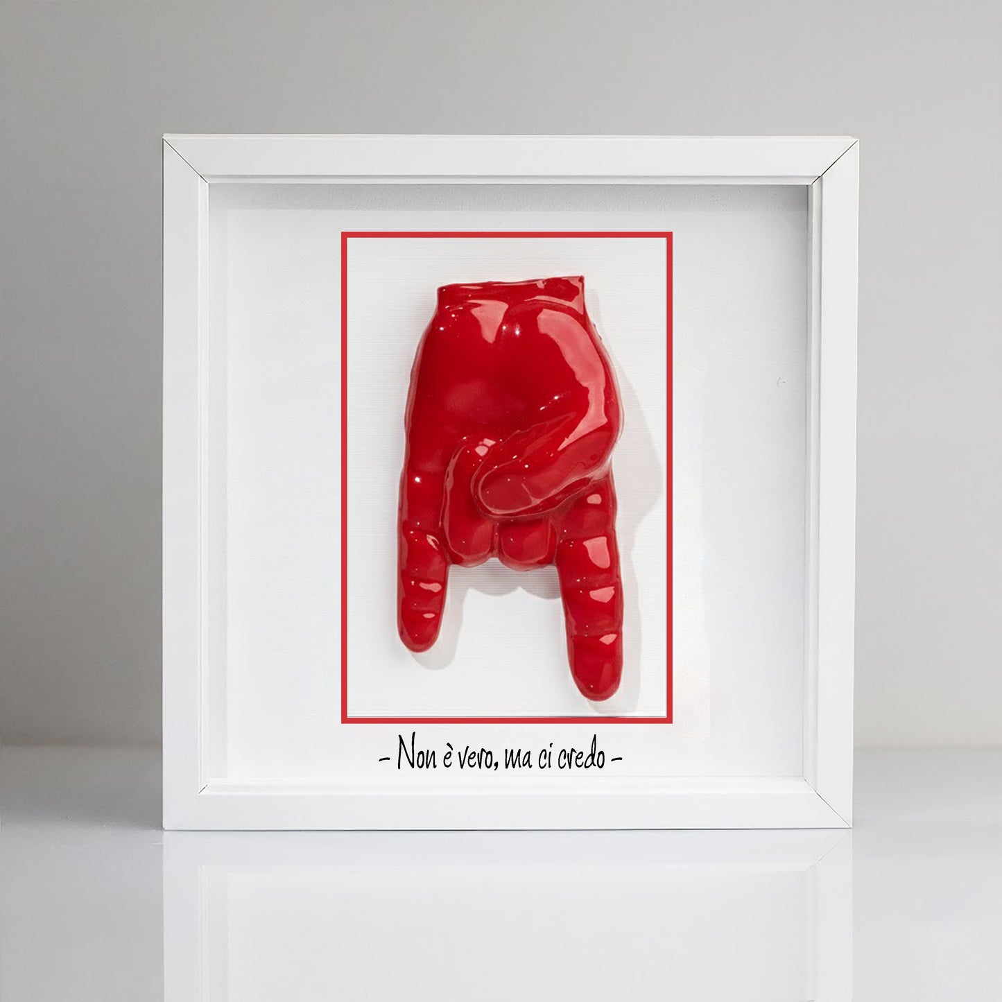 “Red Horns” Ceramic Tile with Wooden Frame – Customizable Neapolitan Craftsmanship