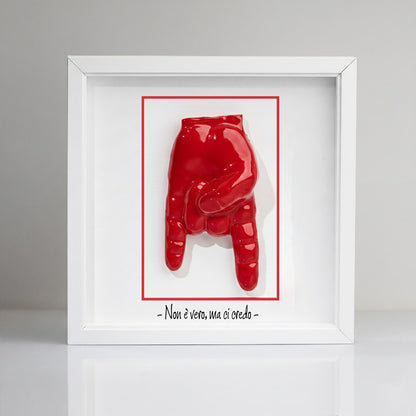 “Red Horns” Ceramic Tile with Wooden Frame – Customizable Neapolitan Craftsmanship