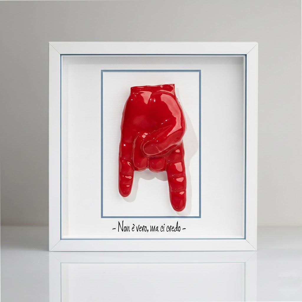 “Red Horns” Ceramic Tile with Wooden Frame – Customizable Neapolitan Craftsmanship