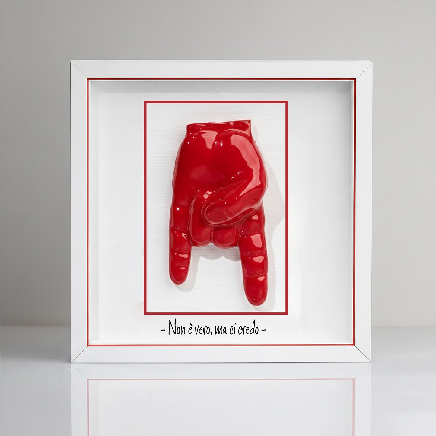 “Red Horns” Ceramic Tile with Wooden Frame – Customizable Neapolitan Craftsmanship
