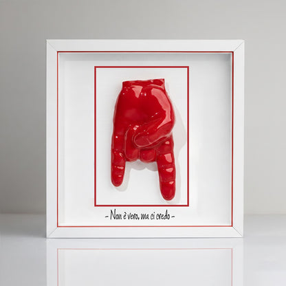 “Red Horns” Ceramic Tile with Wooden Frame – Customizable Neapolitan Craftsmanship