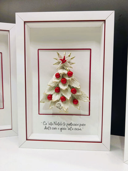 Albero di Natale in Ceramica di Capodimonte con Cornice colore rosso