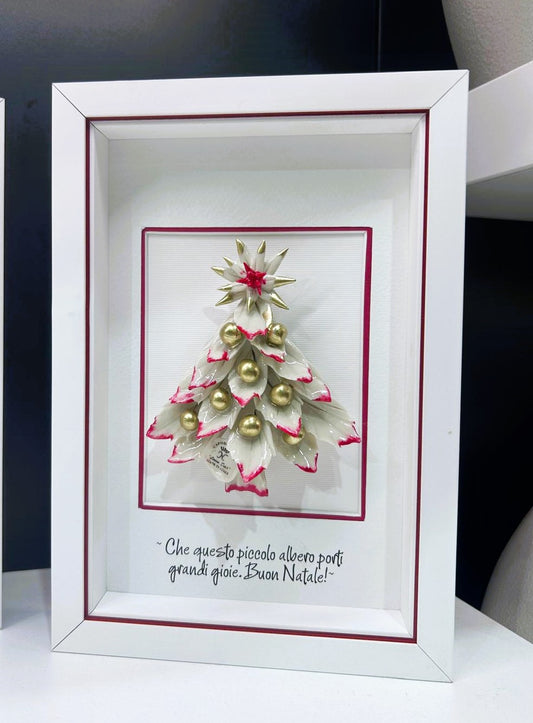 Albero di Natale in Ceramica di Capodimonte con Cornice colore oro