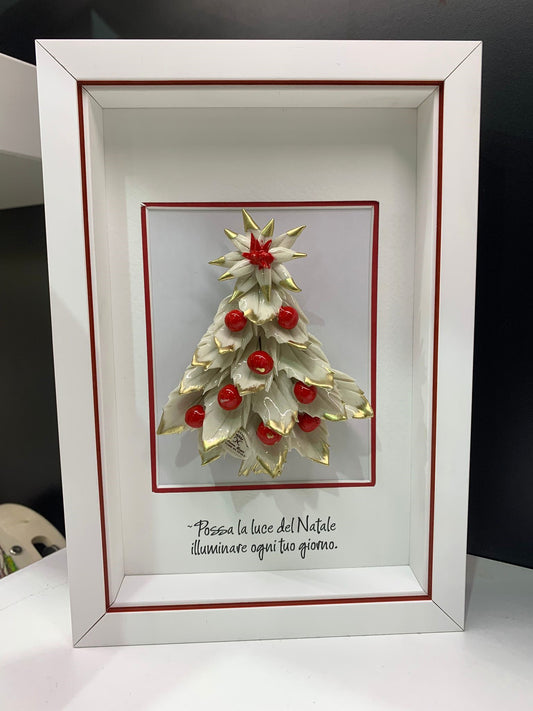 Albero di Natale in Ceramica di Capodimonte con Cornice colore rosso