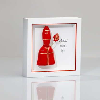 San Gennaro in Ceramica Rosso 16x16 cm Con Cornice e Scatola Regalo