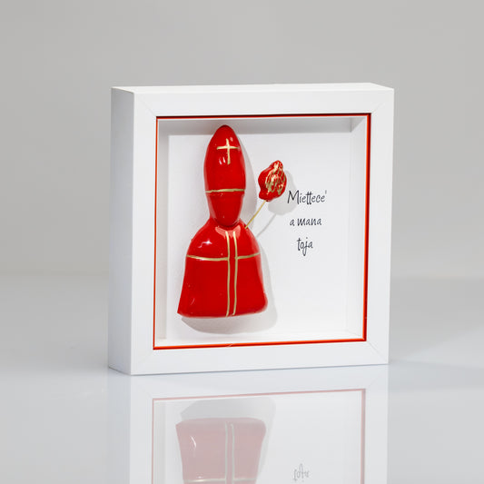 San Gennaro in Ceramica Rosso 16x16 cm Con Cornice e Scatola Regalo