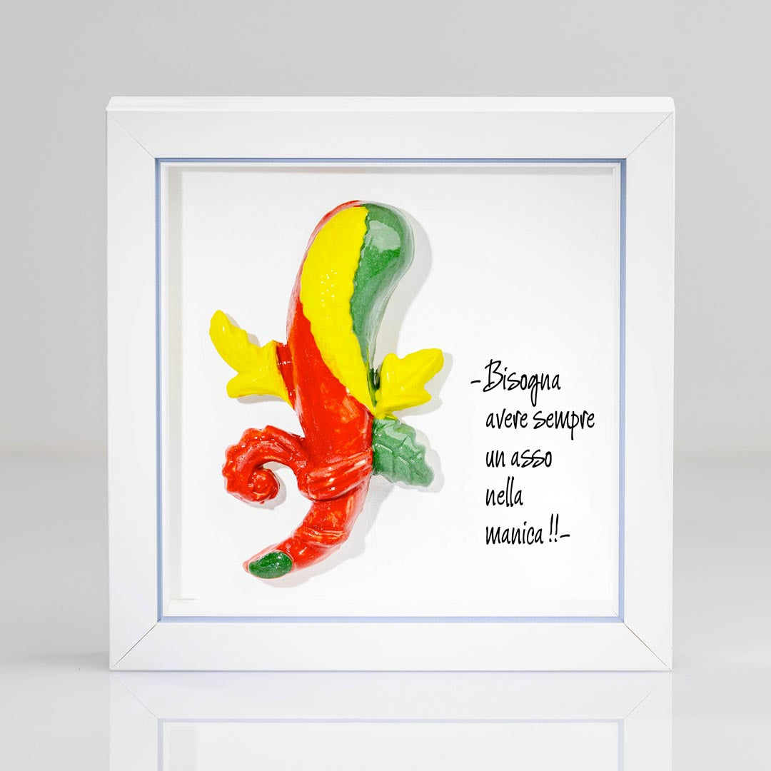 Quadro con Asso di Bastoni napoletano in ceramica smaltata multicolore pr comunione mattesimi e matrimoni