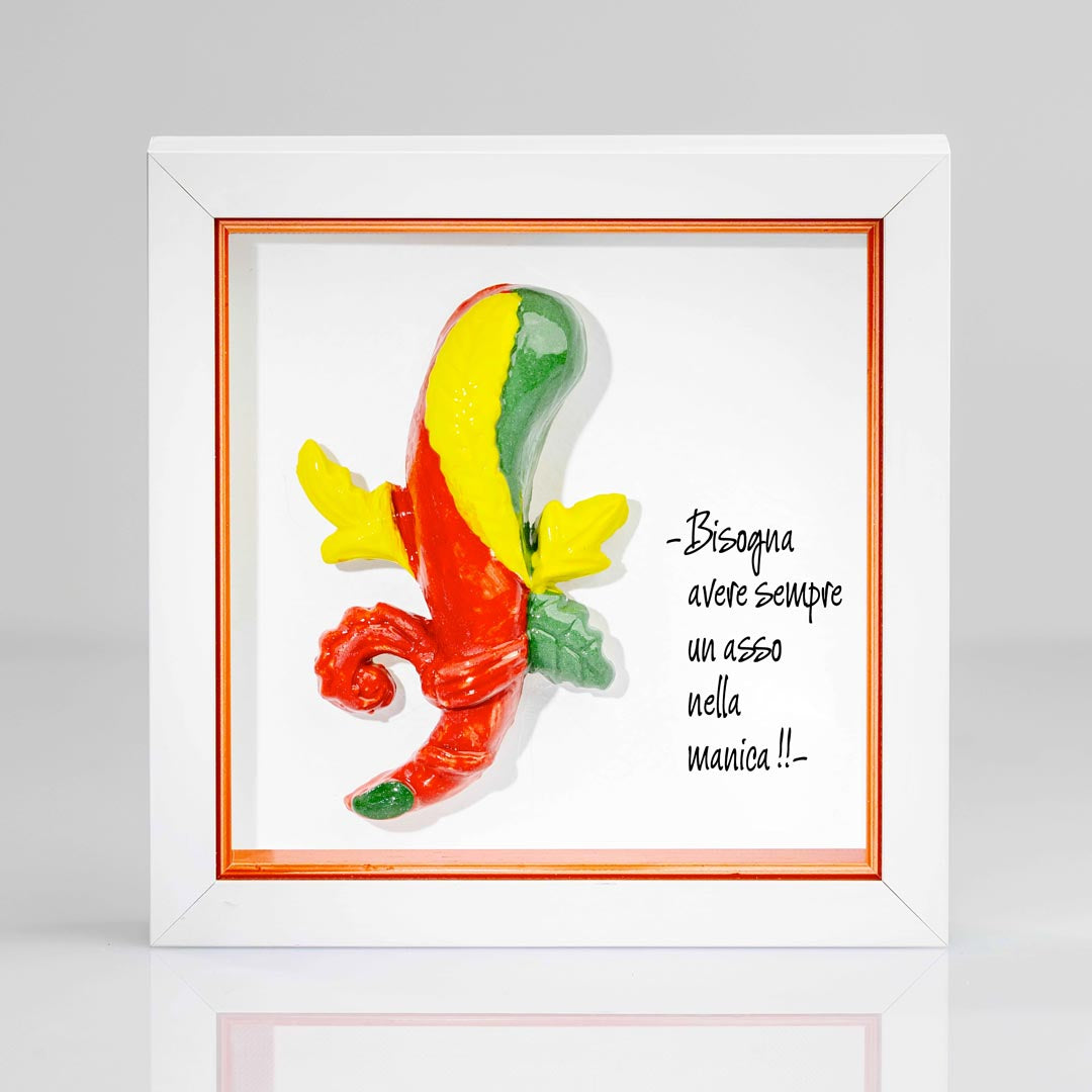 Quadro con Asso di Bastoni napoletano in ceramica smaltata multicolore made in italy