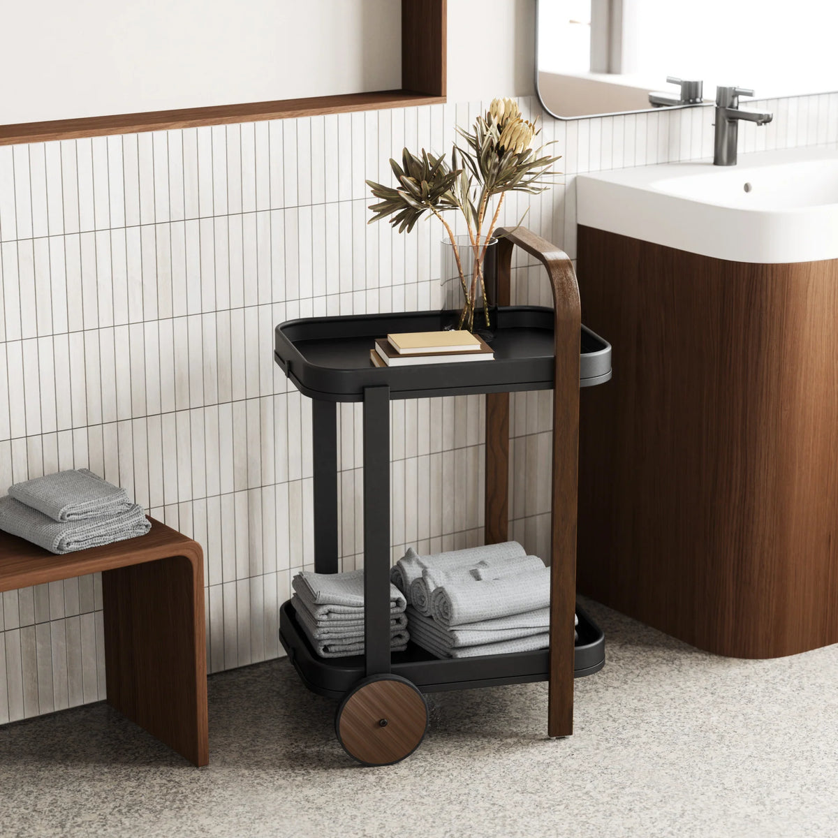 Carrello Bar e Mobiletto Multiplo Bellwood Noce – Umbra