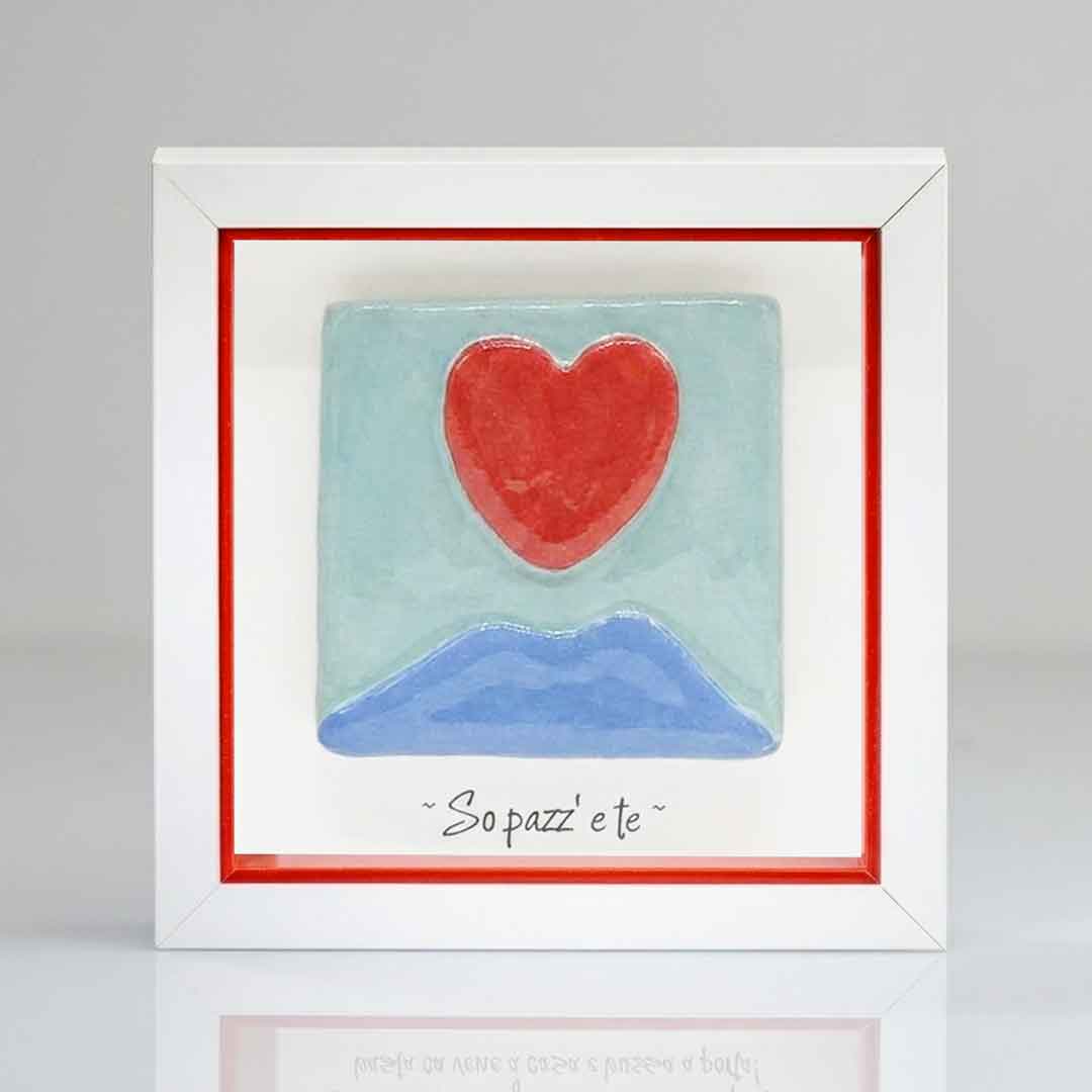 Quadretto in Ceramica Vesuvio con  Cuore Colore Azzurro