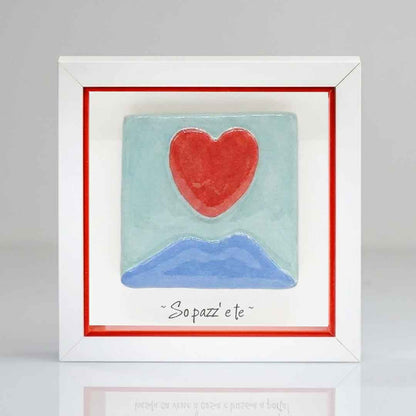 Quadretto in Ceramica Vesuvio con  Cuore Colore Azzurro