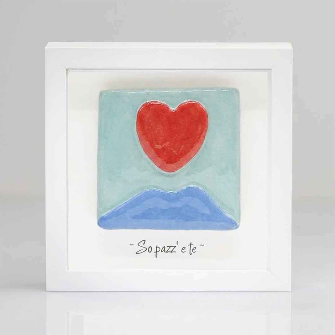 Quadretto in Ceramica Vesuvio con  Cuore Colore Azzurro