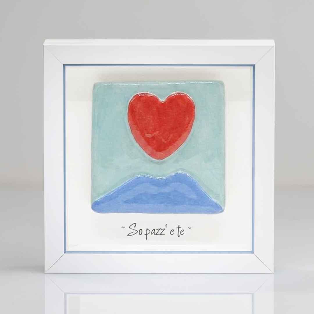 Quadretto in Ceramica Vesuvio con  Cuore Colore Azzurro