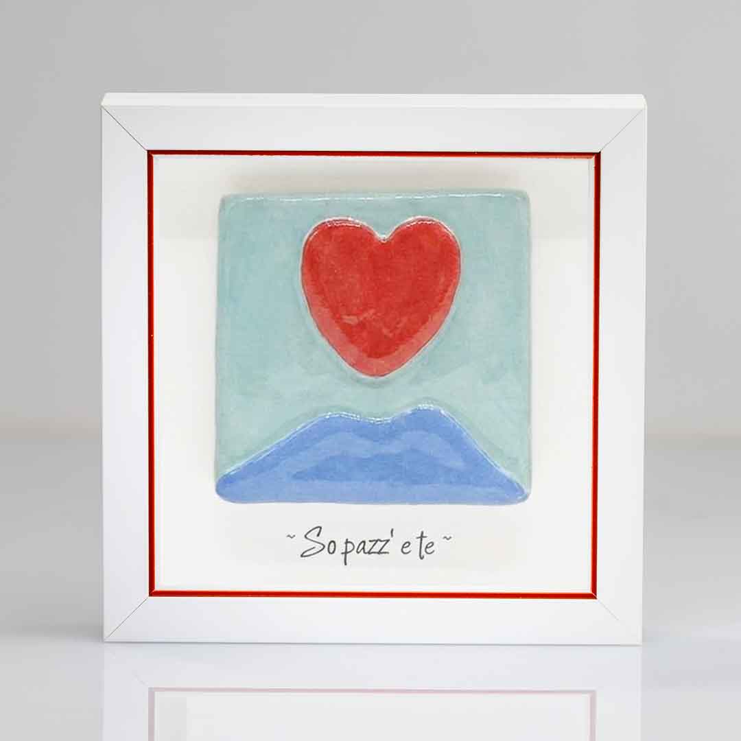 Quadretto in Ceramica Vesuvio con  Cuore Colore Azzurro