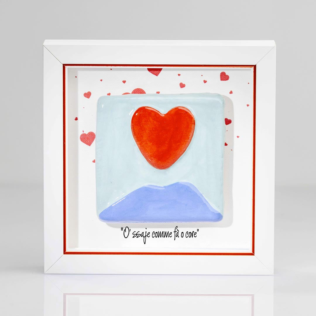 Quadretto in Ceramica Vesuvio Cuore Fondo Azzurro Esplosione Cuori