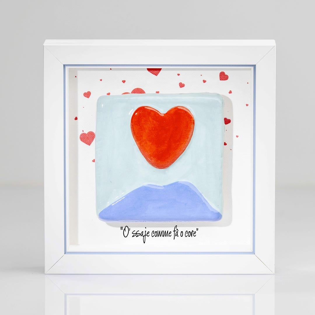Quadretto in Ceramica Vesuvio Cuore Fondo Azzurro Esplosione Cuori