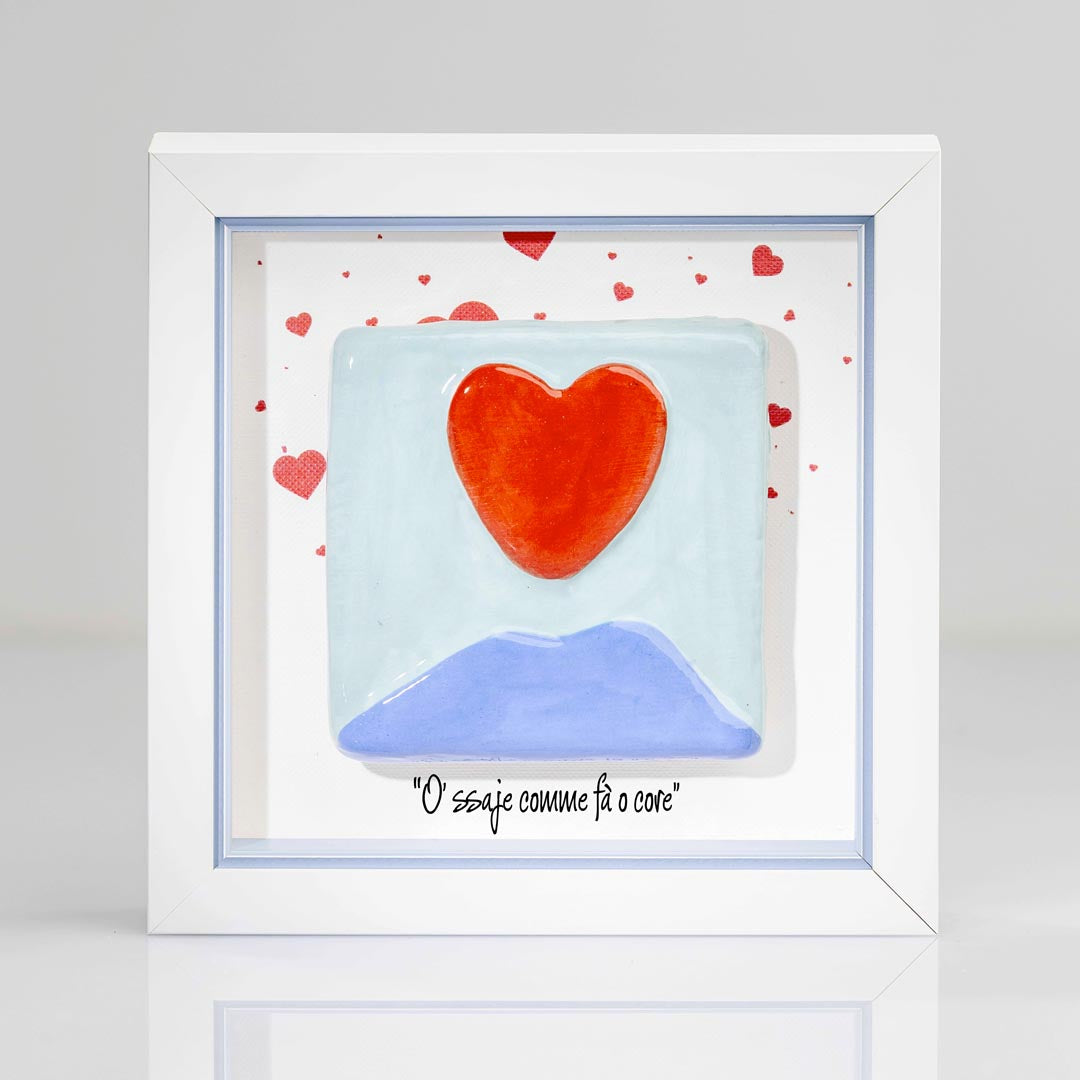 Quadretto in Ceramica Vesuvio Cuore Fondo Azzurro Esplosione Cuori