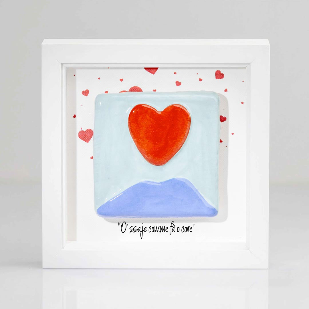 Quadretto in Ceramica Vesuvio Cuore Fondo Azzurro Esplosione Cuori