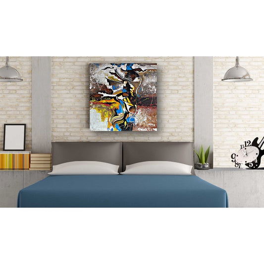 DONNA ATRATTA GIALLO E AZZURRO 90X90