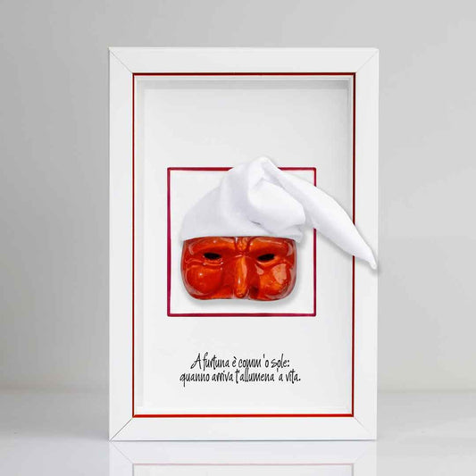 Pulcinella Rosso in Ceramica Con Cornice Da Appendere o Appoggiare