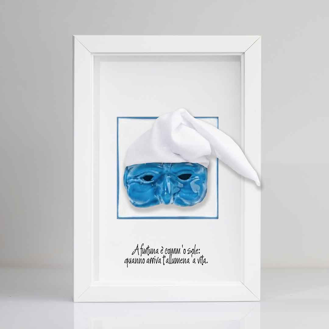 Pulcinella azzurro in ceramica Con Cornice Da Appendere o Appoggiare