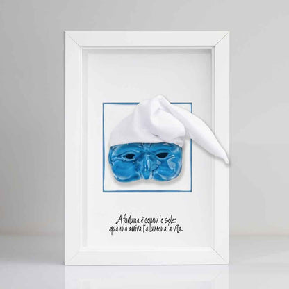 Pulcinella azzurro in ceramica Con Cornice Da Appendere o Appoggiare