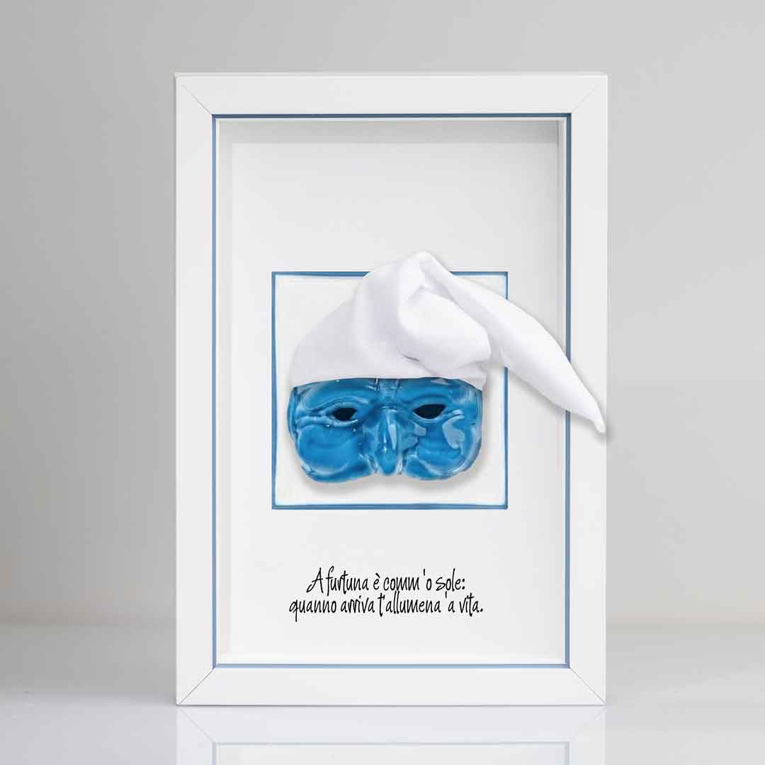 Pulcinella azzurro in ceramica Con Cornice Da Appendere o Appoggiare