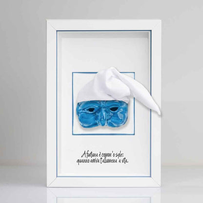 Pulcinella azzurro in ceramica Con Cornice Da Appendere o Appoggiare