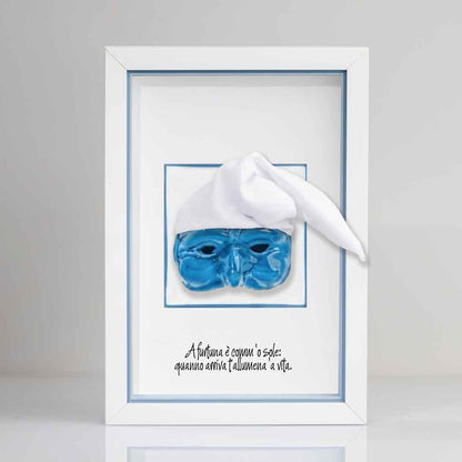 Pulcinella azzurro in ceramica Con Cornice Da Appendere o Appoggiare