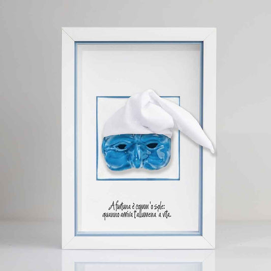 Pulcinella azzurro in ceramica Con Cornice Da Appendere o Appoggiare