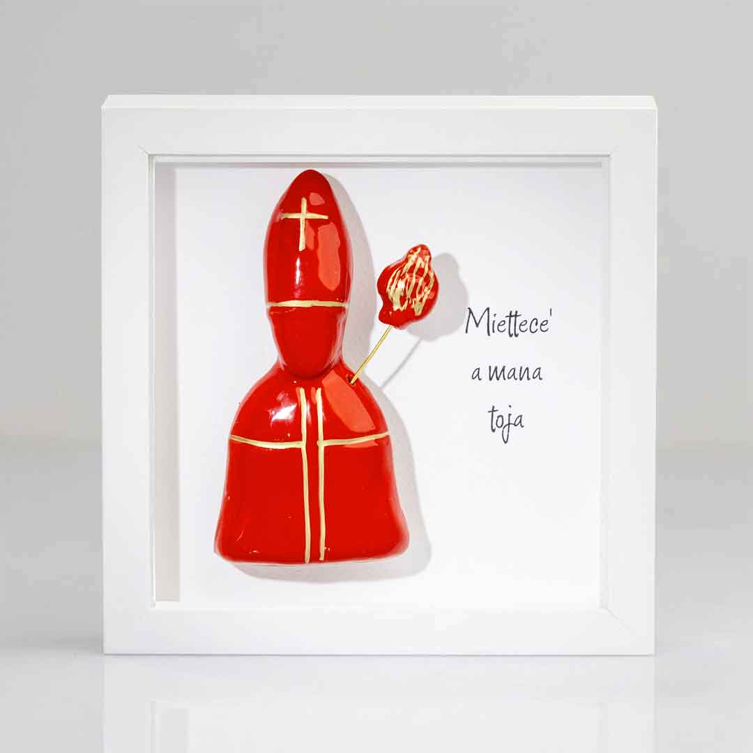 San Gennaro in Ceramica Rosso 16x16 cm Con Cornice e Scatola Regalo
