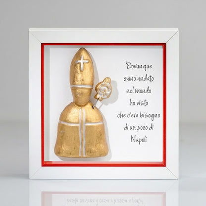 San Gennaro in Ceramica oro 16x16 cm Con Cornice e Scatola Regalo