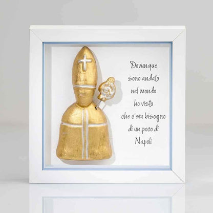 San Gennaro in Ceramica oro 16x16 cm Con Cornice e Scatola Regalo