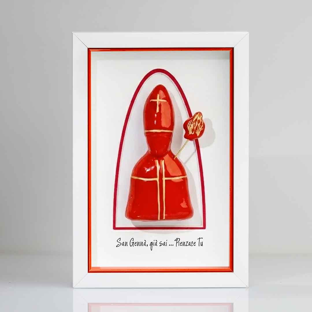 Icona di San Gennaro in Ceramica colore rosso 22x15