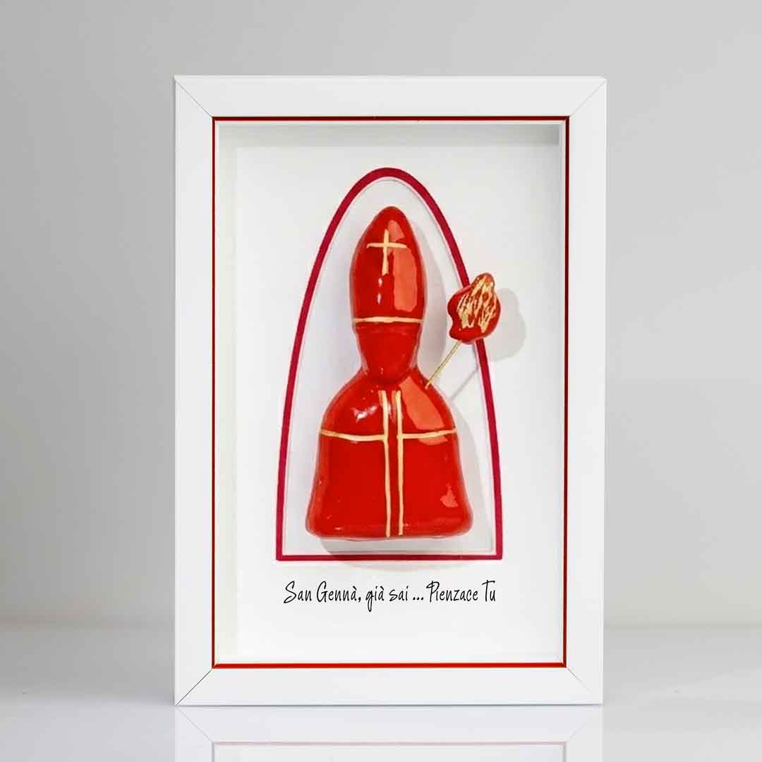 Icona di San Gennaro in Ceramica colore rosso 22x15