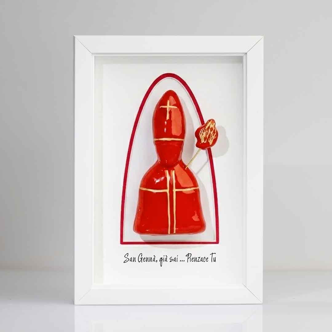 Icona di San Gennaro in Ceramica colore rosso 22x15