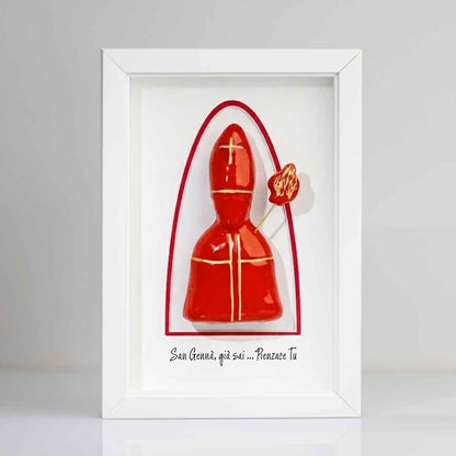 Icona di San Gennaro in Ceramica colore rosso 22x15