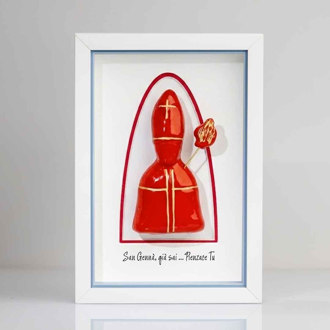 Icona di San Gennaro in Ceramica colore rosso 22x15