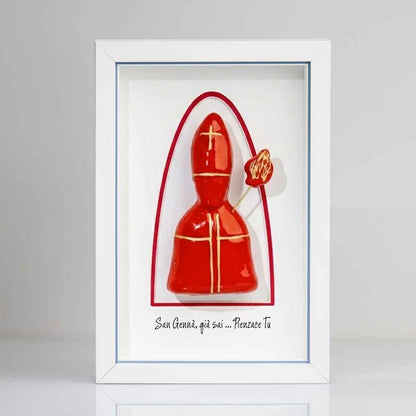 Icona di San Gennaro in Ceramica colore rosso 22x15