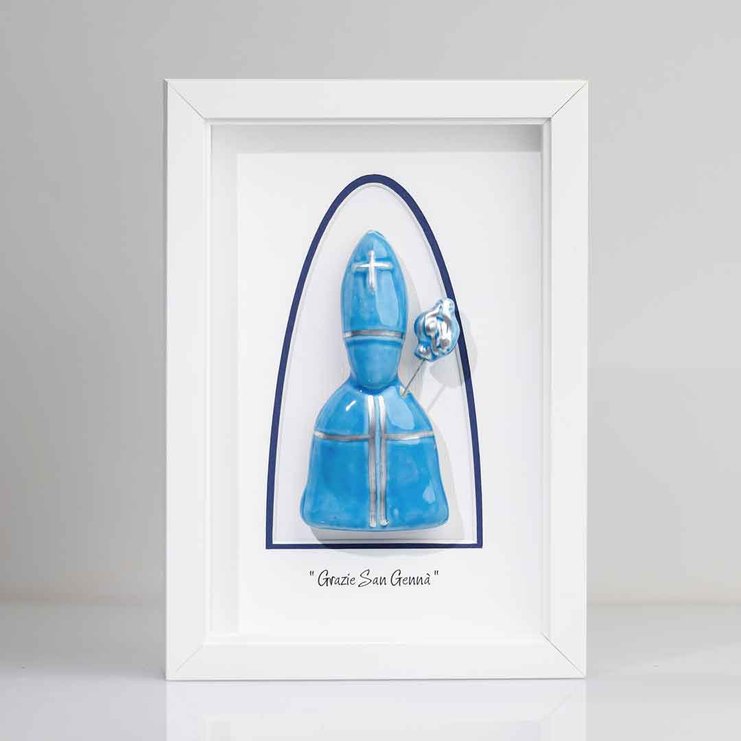 Icona di San Gennaro in Ceramica Azzurra – 22x15 cm