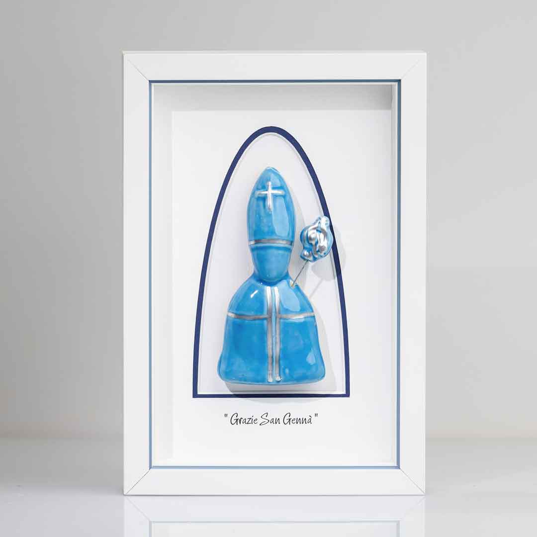 Icona di San Gennaro in Ceramica Azzurra – 22x15 cm