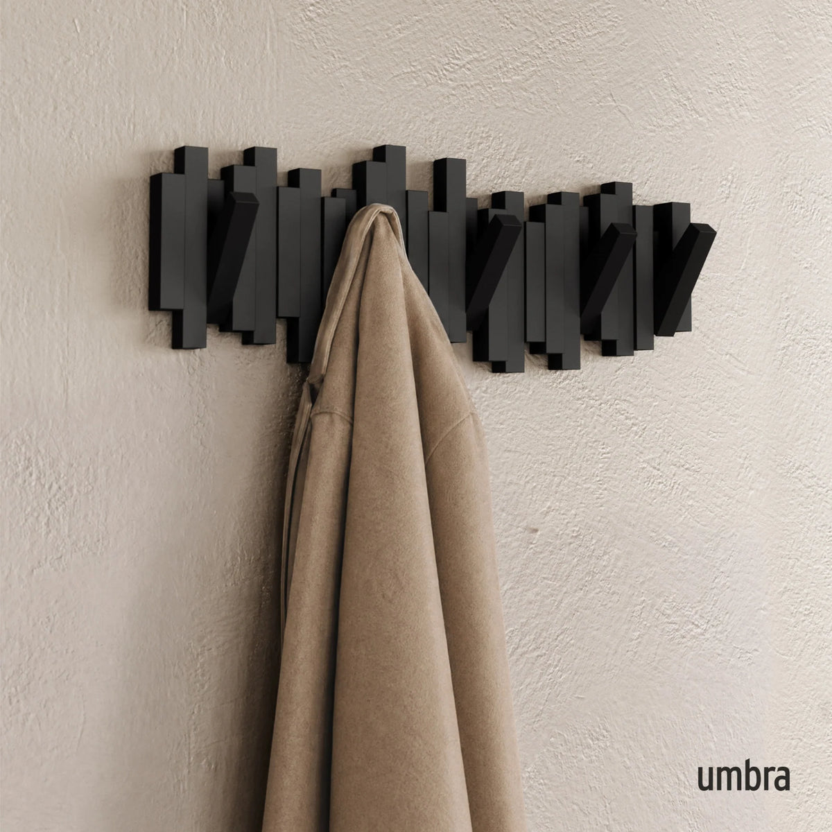 Appendiabiti da Parete a Scomparsa Sticks – Nero 5 Ganci Umbra
